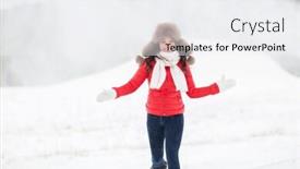  Presentation with season - PPT layouts consisting of people season and leisure concept - happy woman in winter fur hat having fun outdoors background and a white colored foreground