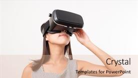  Presentation with asian - Beautiful slide deck featuring people seeing mobile - asian woman looking though vr backdrop and a lemonade colored foreground