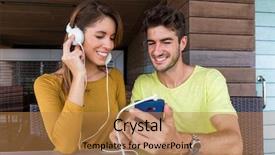  Presentation with love between man and woman - Beautiful presentation design featuring people seeing mobile - caucasian man showing his love backdrop and a  colored foreground