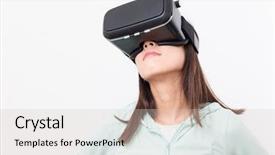  Presentation with virtual reality - Amazing slide deck having people seeing mobile - woman looking though virtual reality backdrop and a  colored foreground