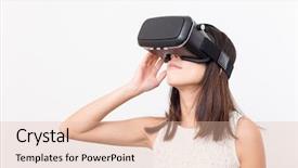  Presentation with heart device - Beautiful PPT theme featuring people seeing mobile - woman looking though vr device backdrop and a lemonade colored foreground