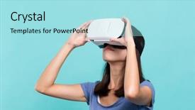 Presentation with virtual reality - Theme with people seeing mobile - woman play game with virtual background and a arctic colored foreground