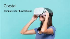  Presentation with video game 3d play games - PPT layouts consisting of people seeing mobile - woman play game with vr background and a arctic colored foreground