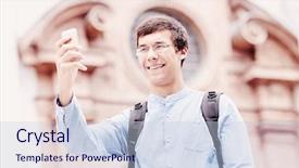  Presentation with elegant man in glasses optics - Beautiful theme featuring people seeing mobile - young hispanic man wearing glasses backdrop and a lemonade colored foreground