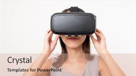  Presentation with young woman diagnosis of sti - Cool new theme with people seeing mobile - young woman looking though vr backdrop and a  colored foreground