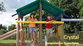  Presentation with children running - Presentation theme having people seesaw - children running jumping on green background and a tawny brown colored foreground