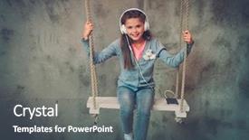  Presentation with listening - PPT theme consisting of people seesaw - little girl listening music background and a  colored foreground