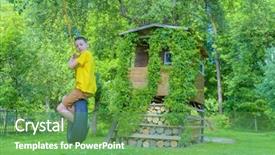  Presentation with summer time - Audience pleasing presentation design consisting of people seesaw - smiling boy on treehouse summer backdrop and a seafoam green colored foreground