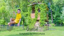  Presentation with seesaw - Colorful PPT layouts enhanced with people seesaw - smiling boy on treehouse summer backdrop and a mint green colored foreground