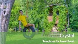  Presentation with seesaw - Theme having people seesaw - smiling boy on treehouse summer background and a seafoam green colored foreground