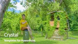  Presentation with seesaw - PPT theme with people seesaw - smiling boy on treehouse summer background and a tawny brown colored foreground