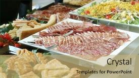  Presentation with catering - Amazing presentation design having people serving themselves catering set backdrop and a  colored foreground