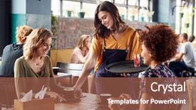  Presentation with coffee shop - Beautiful PPT layouts featuring people serving together - two female friends sitting backdrop and a red colored foreground