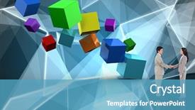  Presentation with shaking hands - Amazing slide deck having people shaking hands against abstract backdrop and a teal colored foreground