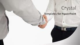  Presentation with shaking hands - Amazing PPT layouts having people-shaking-hands-against backdrop and a light gray colored foreground