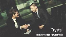  Presentation with shaking hands - Audience pleasing presentation design consisting of people shaking hands make deal backdrop and a  colored foreground