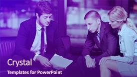  Presentation with business partner people joining hand - Colorful presentation theme enhanced with people shaking hands make deal backdrop and a violet colored foreground