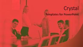  Presentation with business partner people joining hand - Slide set enhanced with people shaking hands make deal background and a  colored foreground