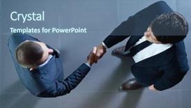  Presentation with business partner people joining hand - Beautiful PPT theme featuring people shaking hands make deal backdrop and a ocean colored foreground