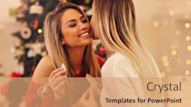  Presentation with wafer - Beautiful slide set featuring people sharing christmas wafer in poland backdrop and a coral colored foreground