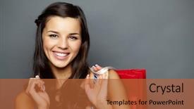  Presentation with man looking up happy - Audience pleasing PPT layouts consisting of people shopping - portrait of happy brunette backdrop and a red colored foreground