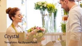  Presentation with consumerism - Theme consisting of people shopping sale floristry background and a coral colored foreground