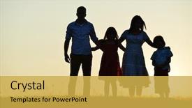 Presentation with group of people silhouettes walking - Amazing PPT theme having people silhouettes on summer sunset backdrop and a yellow colored foreground