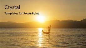  Presentation with fisherman - Beautiful theme featuring people sillouette - fisherman of lake in action backdrop and a yellow colored foreground