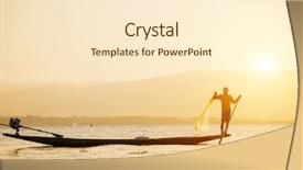  Presentation with in financial action - PPT theme with people sillouette - fisherman of lake in action background and a cream colored foreground