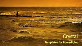  Presentation with golden light - Colorful PPT theme enhanced with people sillouette - tourist on beach with ocean backdrop and a  colored foreground