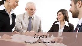  Presentation with round table - PPT layouts featuring people sit round a table background and a coral colored foreground