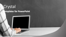  Presentation with work - PPT theme having people-sits-on-a-work background and a dark gray colored foreground