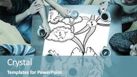  Presentation with doodle - PPT layouts enhanced with people sitting around table drinking coffee with page showing cloud computing doodle background and a teal colored foreground