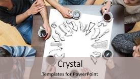  Presentation with people - Slide set with people sitting around table drinking background and a mint green colored foreground