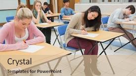  Presentation with classroom - Beautiful PPT theme featuring people sitting at the classroom backdrop and a soft green colored foreground