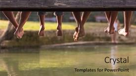  Presentation with focus group - Presentation with people sitting at wooden bridge background and a coral colored foreground