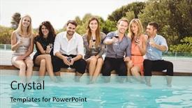  Presentation with swimming pool - PPT layouts enhanced with people sitting by swimming pool background and a light blue colored foreground