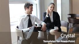  Presentation with lounge - PPT theme consisting of people sitting in a lounge background and a  colored foreground