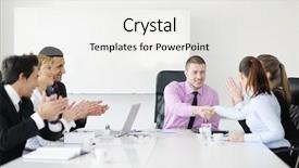  Presentation with young business people - Presentation theme having people sitting in board room background and a white colored foreground