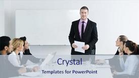  Presentation with board meeting - Presentation theme consisting of people sitting in board room background and a lemonade colored foreground