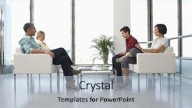  Presentation with healthy workplace full length side view - PPT layouts with people sitting in modern waiting background and a light blue colored foreground