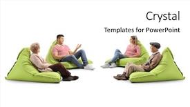  Presentation with people talking - Colorful presentation design enhanced with people sitting on bean bag backdrop and a white colored foreground