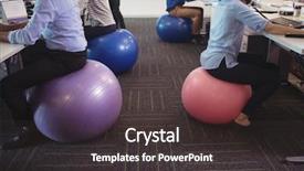 Presentation with business office desk - Colorful slide deck enhanced with people sitting on exercise ball backdrop and a dark gray colored foreground
