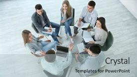  Presentation with group therapy - Amazing theme having people sitting together in circle backdrop and a light gray colored foreground