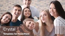  Presentation with people unity - Cool new slide deck with people sitting together near brick wall unity concept backdrop and a violet colored foreground