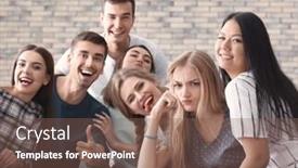  Presentation with people unity - PPT theme enhanced with people sitting together near brick wall unity concept background and a violet colored foreground