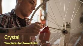  Presentation with repair shop - Audience pleasing theme consisting of a biking repair shop backdrop and a tawny brown colored foreground