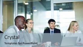  Presentation with round table - Amazing PPT theme having international group of young enthusiastic backdrop and a light blue colored foreground