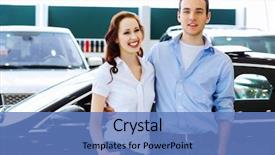  Presentation with people - Presentation featuring people smiling standing near car background and a  colored foreground