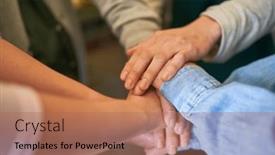  Presentation with building team - PPT theme enhanced with people-stack-hands-as-concept background and a coral colored foreground